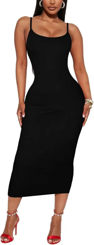 Women's Midi Bodycon Tight Dress - Spaghetti Strap Summer Casual Leopard Cheeath Print Club Party Long Fitted Slip Dresses
