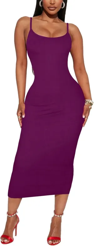 Women's Midi Bodycon Tight Dress - Spaghetti Strap Summer Casual Leopard Cheeath Print Club Party Long Fitted Slip Dresses