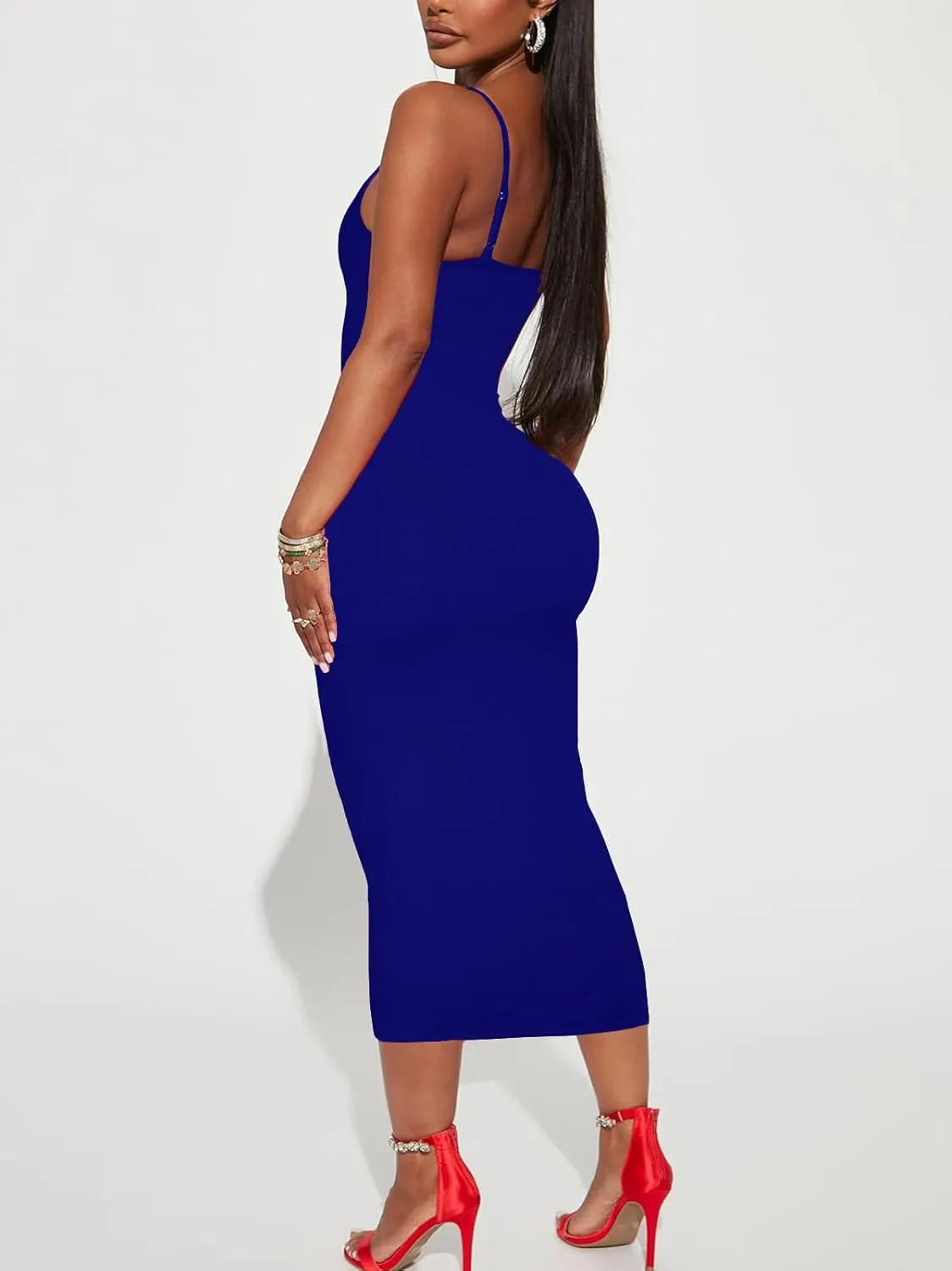 Women's Midi Bodycon Tight Dress - Spaghetti Strap Summer Casual Leopard Cheeath Print Club Party Long Fitted Slip Dresses