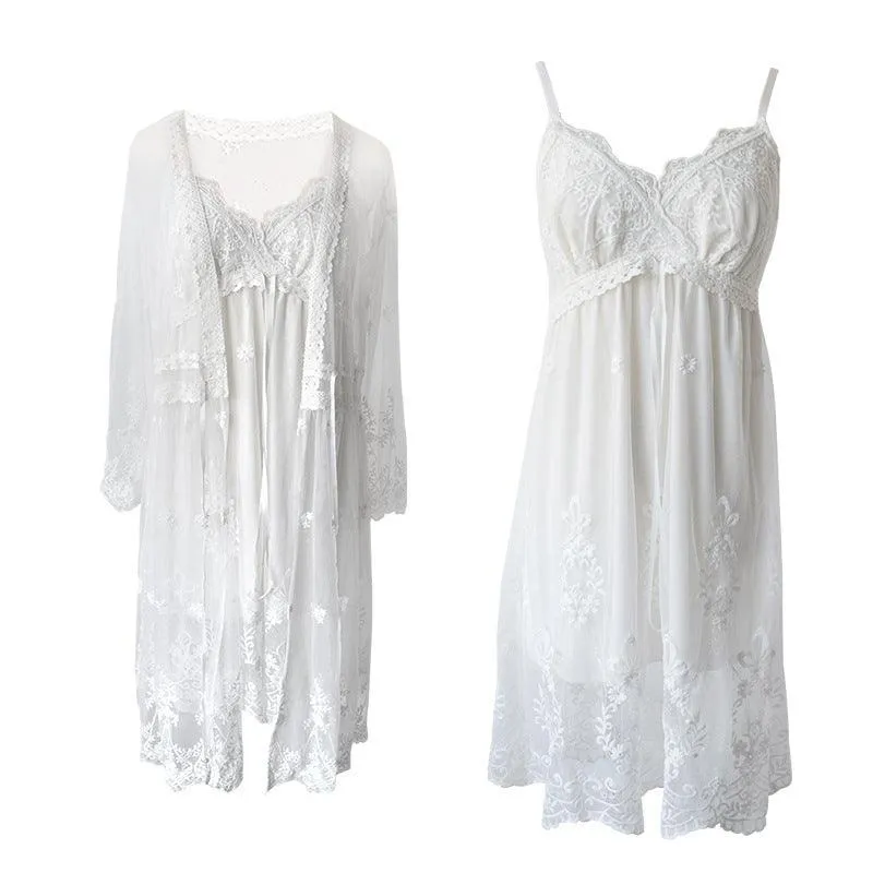 Womens Nightgowns  White Lace 2-Pics Robes