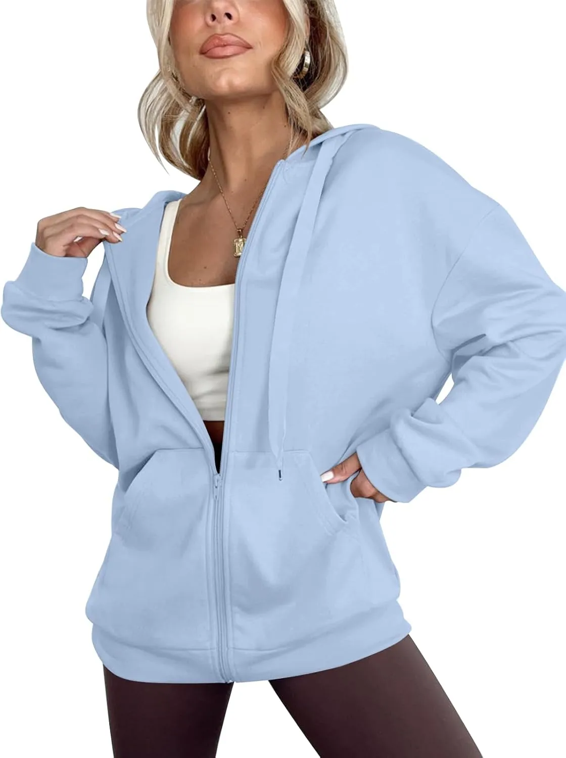 Women's Oversized Lightweight Hoodies for Women Full Zip Up Long Sleeve Drawstring Jackets