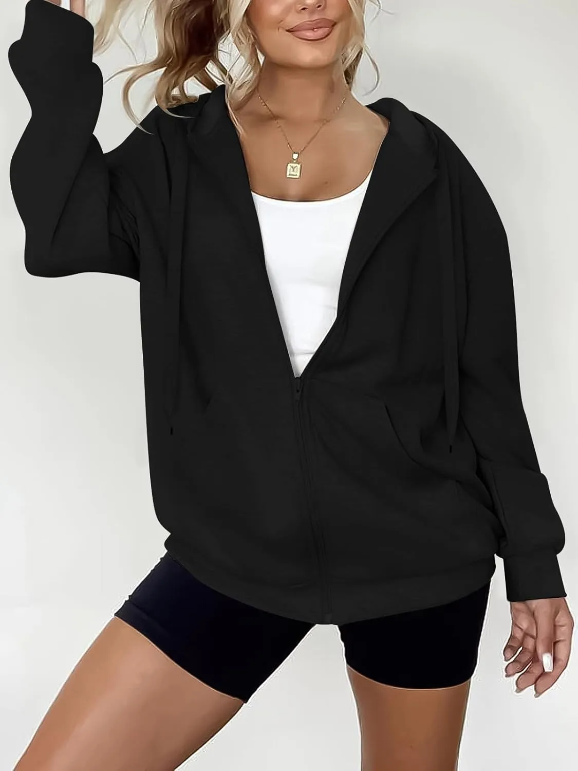Women's Oversized Lightweight Hoodies for Women Full Zip Up Long Sleeve Drawstring Jackets