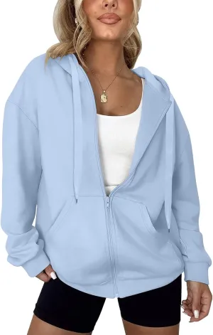 Women's Oversized Lightweight Hoodies for Women Full Zip Up Long Sleeve Drawstring Jackets
