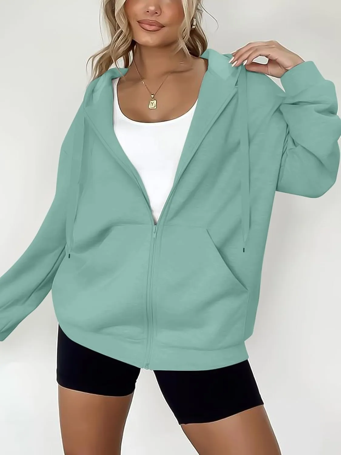 Women's Oversized Lightweight Hoodies for Women Full Zip Up Long Sleeve Drawstring Jackets
