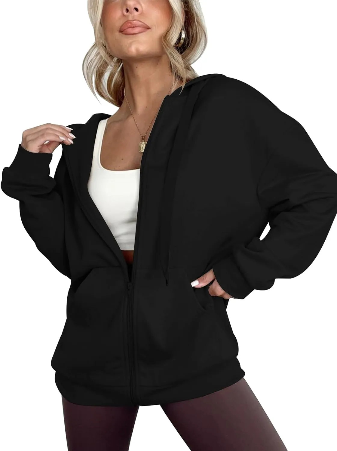 Women's Oversized Lightweight Hoodies for Women Full Zip Up Long Sleeve Drawstring Jackets