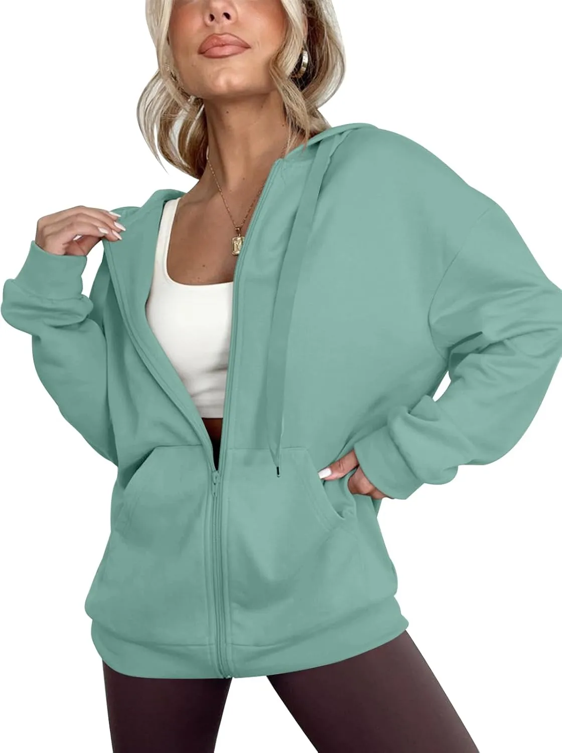 Women's Oversized Lightweight Hoodies for Women Full Zip Up Long Sleeve Drawstring Jackets
