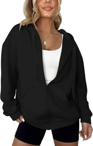 Women's Oversized Lightweight Hoodies for Women Full Zip Up Long Sleeve Drawstring Jackets