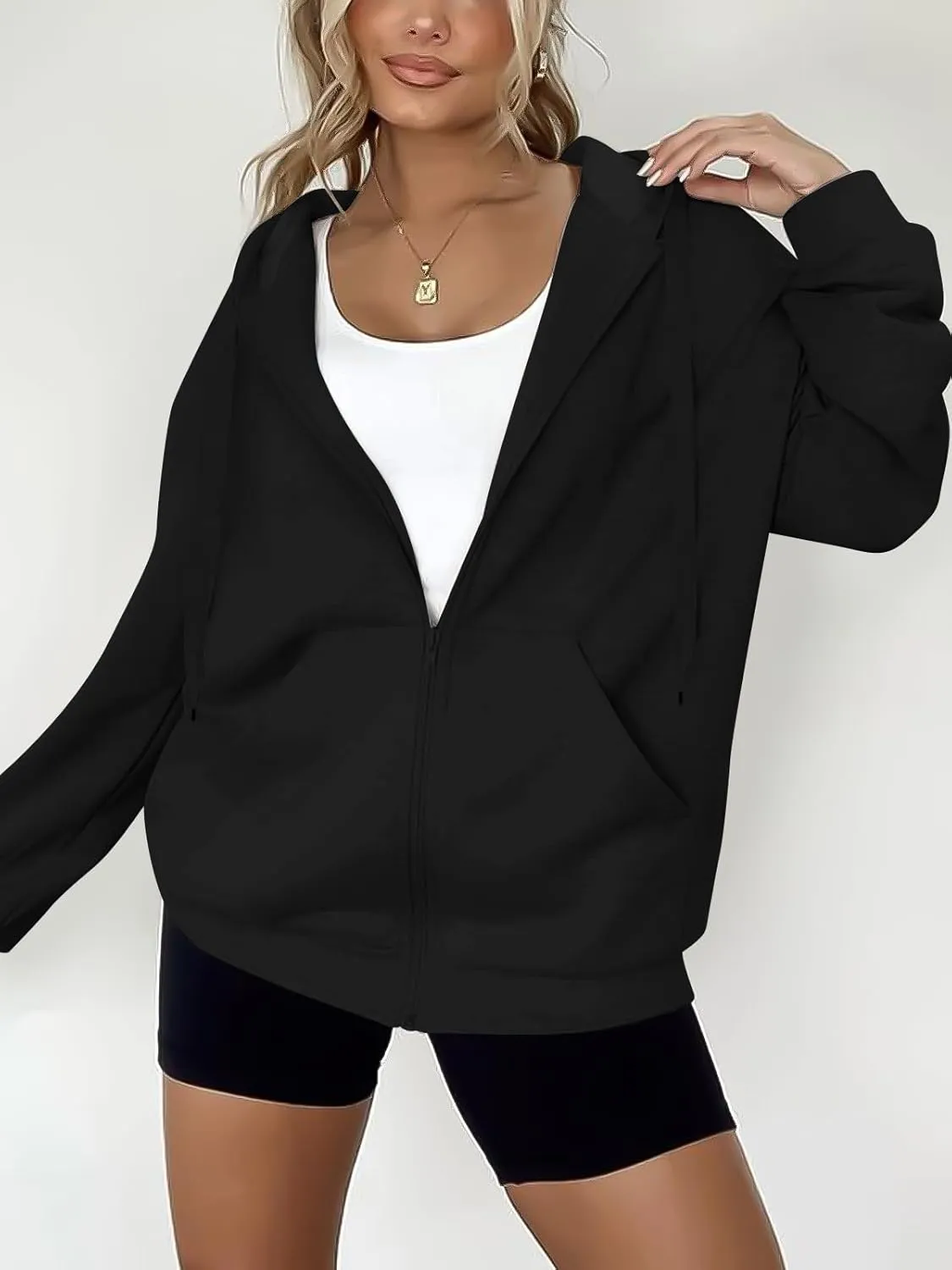 Women's Oversized Lightweight Hoodies for Women Full Zip Up Long Sleeve Drawstring Jackets
