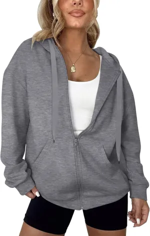 Women's Oversized Lightweight Hoodies for Women Full Zip Up Long Sleeve Drawstring Jackets