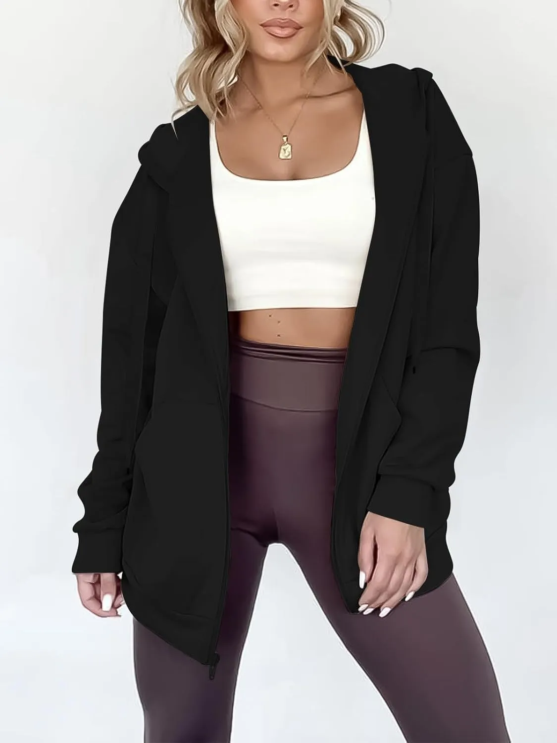 Women's Oversized Lightweight Hoodies for Women Full Zip Up Long Sleeve Drawstring Jackets
