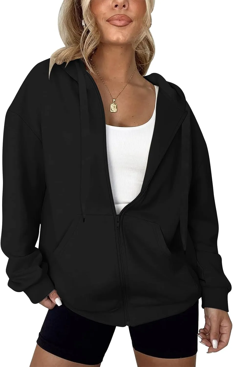 Women's Oversized Lightweight Hoodies for Women Full Zip Up Long Sleeve Drawstring Jackets