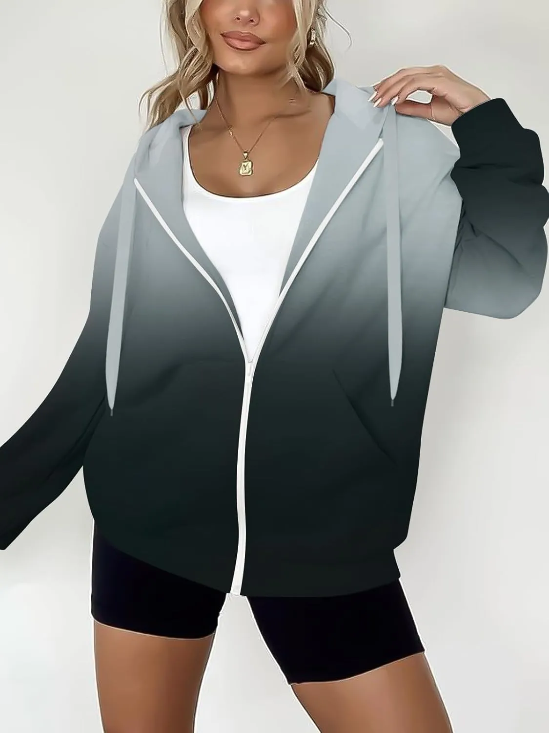 Women's Oversized Lightweight Hoodies for Women Full Zip Up Long Sleeve Drawstring Jackets