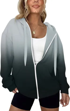 Women's Oversized Lightweight Hoodies for Women Full Zip Up Long Sleeve Drawstring Jackets