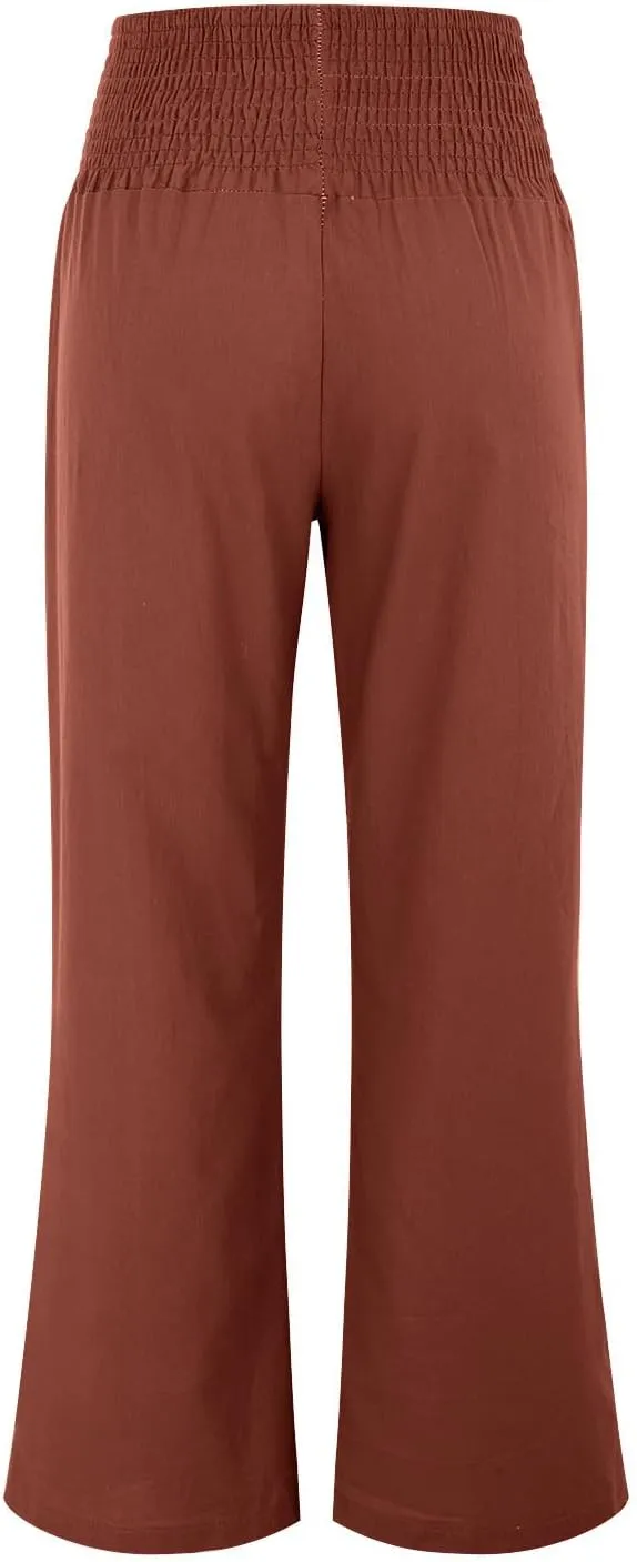 Womens Pants Dressy Casual Wide Leg Trousers High Waist Baggy Straight Leg Bottoms Beach Comfy Solid Pant with Pockets