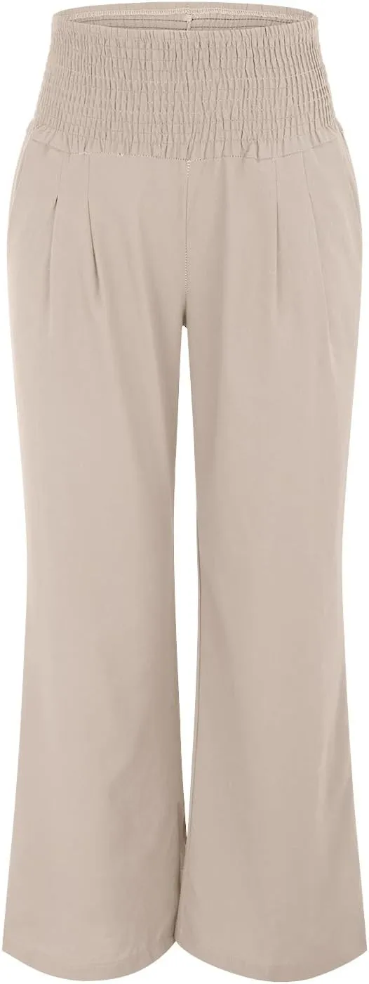 Womens Pants Dressy Casual Wide Leg Trousers High Waist Baggy Straight Leg Bottoms Beach Comfy Solid Pant with Pockets