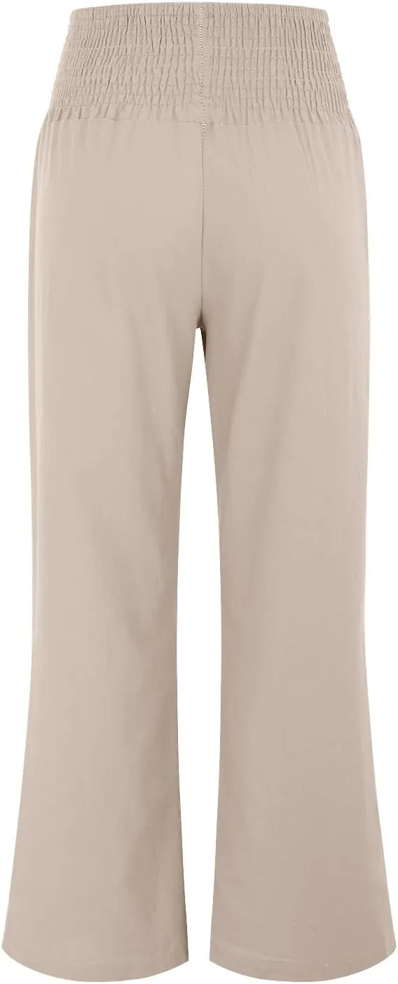 Womens Pants Dressy Casual Wide Leg Trousers High Waist Baggy Straight Leg Bottoms Beach Comfy Solid Pant with Pockets
