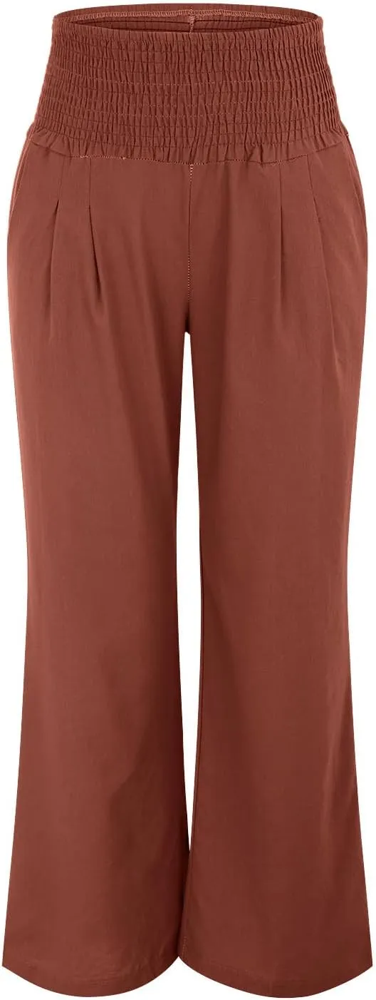 Womens Pants Dressy Casual Wide Leg Trousers High Waist Baggy Straight Leg Bottoms Beach Comfy Solid Pant with Pockets