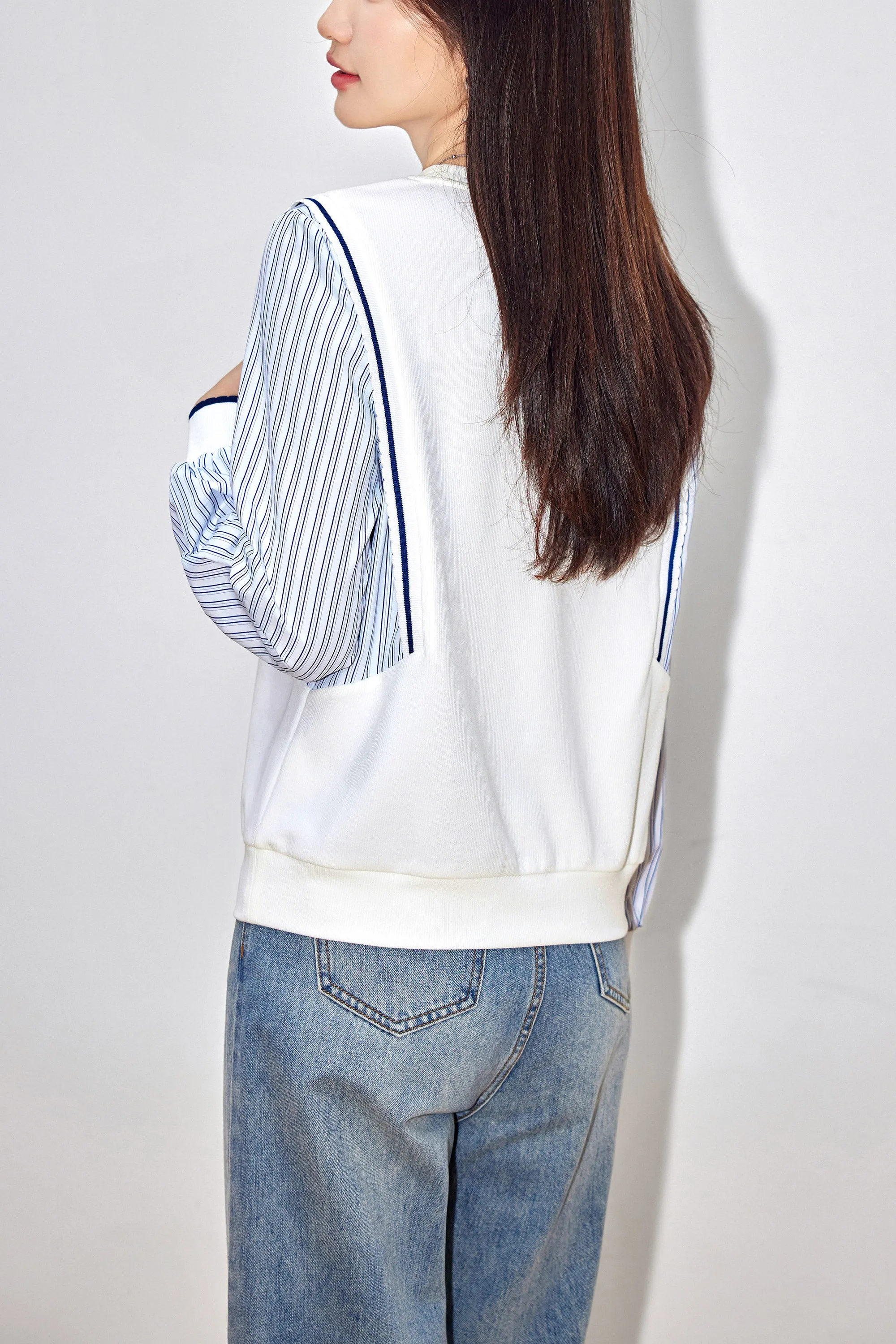 Women's Patchwork Shirt Long Sleeve Stripe Pullover Blouse Tops