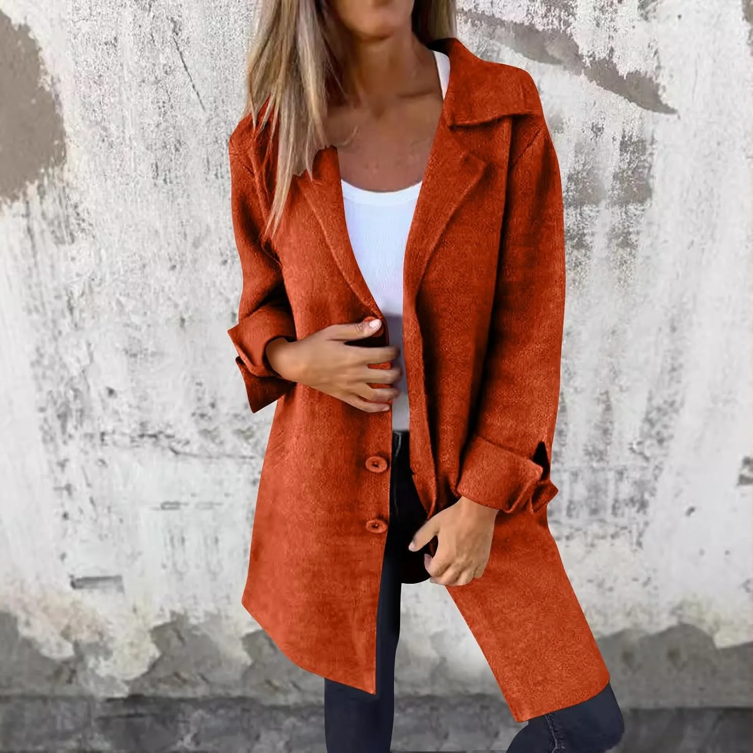Womens Pea Coat 2024 Fall Winter Woolen Blend Button Down Trench Coat with Pockets Dressy Casual Lapel Trench Coats