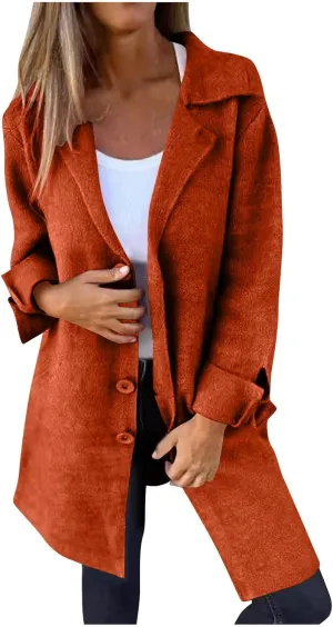 Womens Pea Coat 2024 Fall Winter Woolen Blend Button Down Trench Coat with Pockets Dressy Casual Lapel Trench Coats