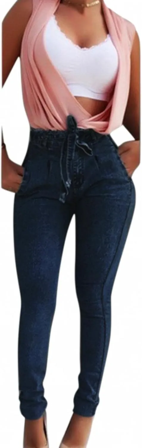 Women's Plus Size High Waist Skinny Stretch Ripped Jeans Casual Button High Rise Juniors Girls Pencil Denim Pants