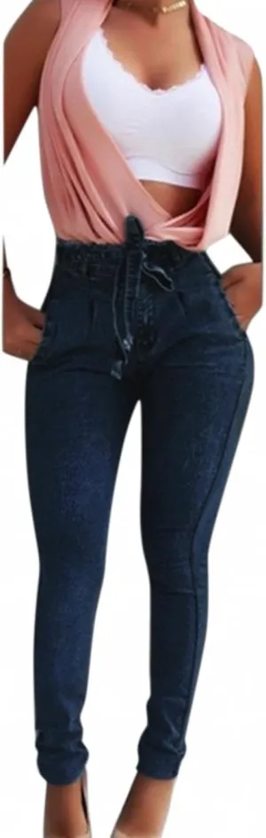 Women's Plus Size High Waist Skinny Stretch Ripped Jeans Casual Button High Rise Juniors Girls Pencil Denim Pants