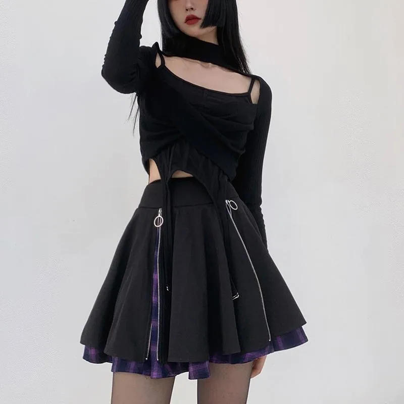 Women's Punk Cutout Cross Long Sleeved Tops