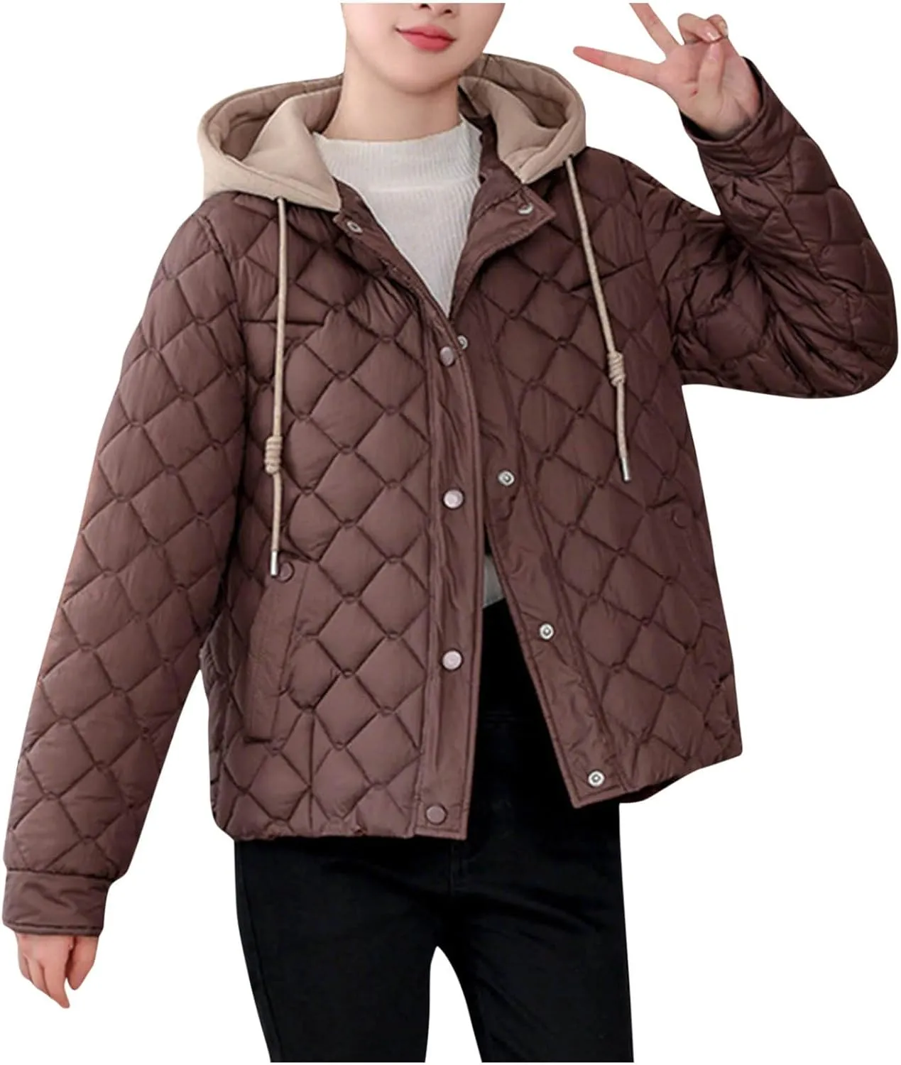 Womens Quilted Puffer Jackets Hooded Winter Warm Down Coat Loose Comfort Outerwear with Pockets Thicken Puffy Jacket