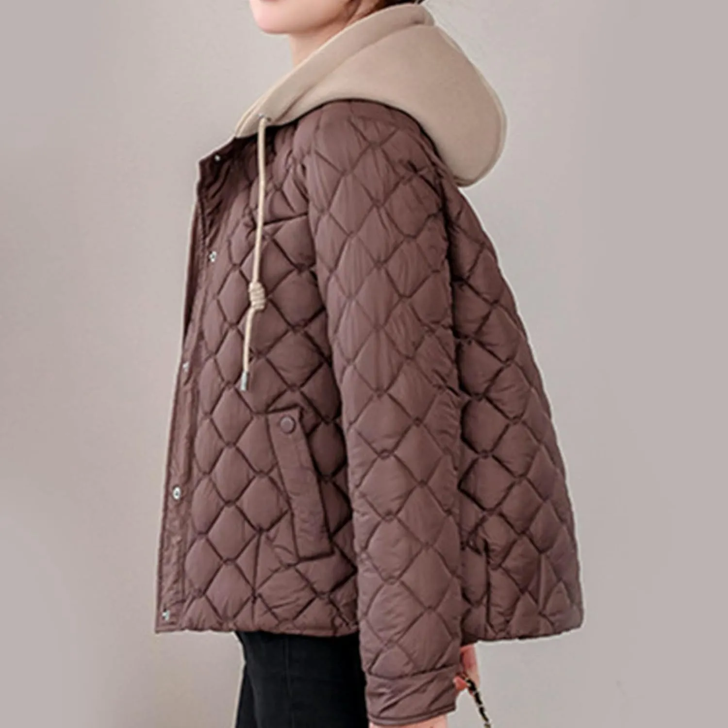 Womens Quilted Puffer Jackets Hooded Winter Warm Down Coat Loose Comfort Outerwear with Pockets Thicken Puffy Jacket