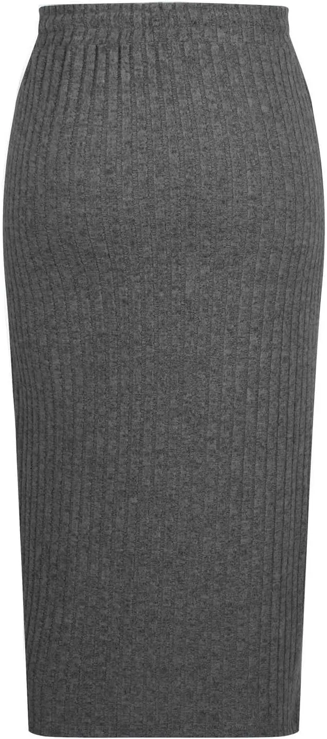 Women's Ribbed Knit Office Pencil Skirt Elastic High Waist Slit Solid Skirts Casual Fashion Elegant Bodycon Skorts