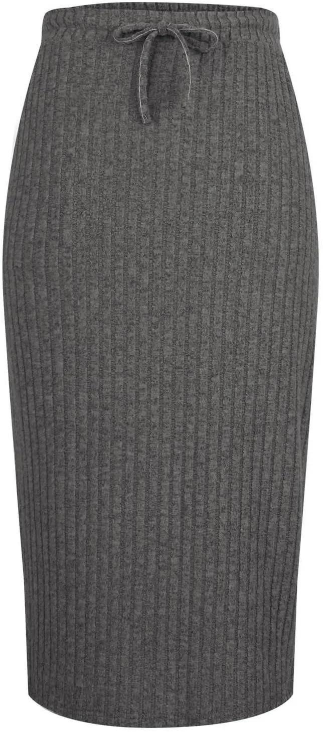 Women's Ribbed Knit Office Pencil Skirt Elastic High Waist Slit Solid Skirts Casual Fashion Elegant Bodycon Skorts