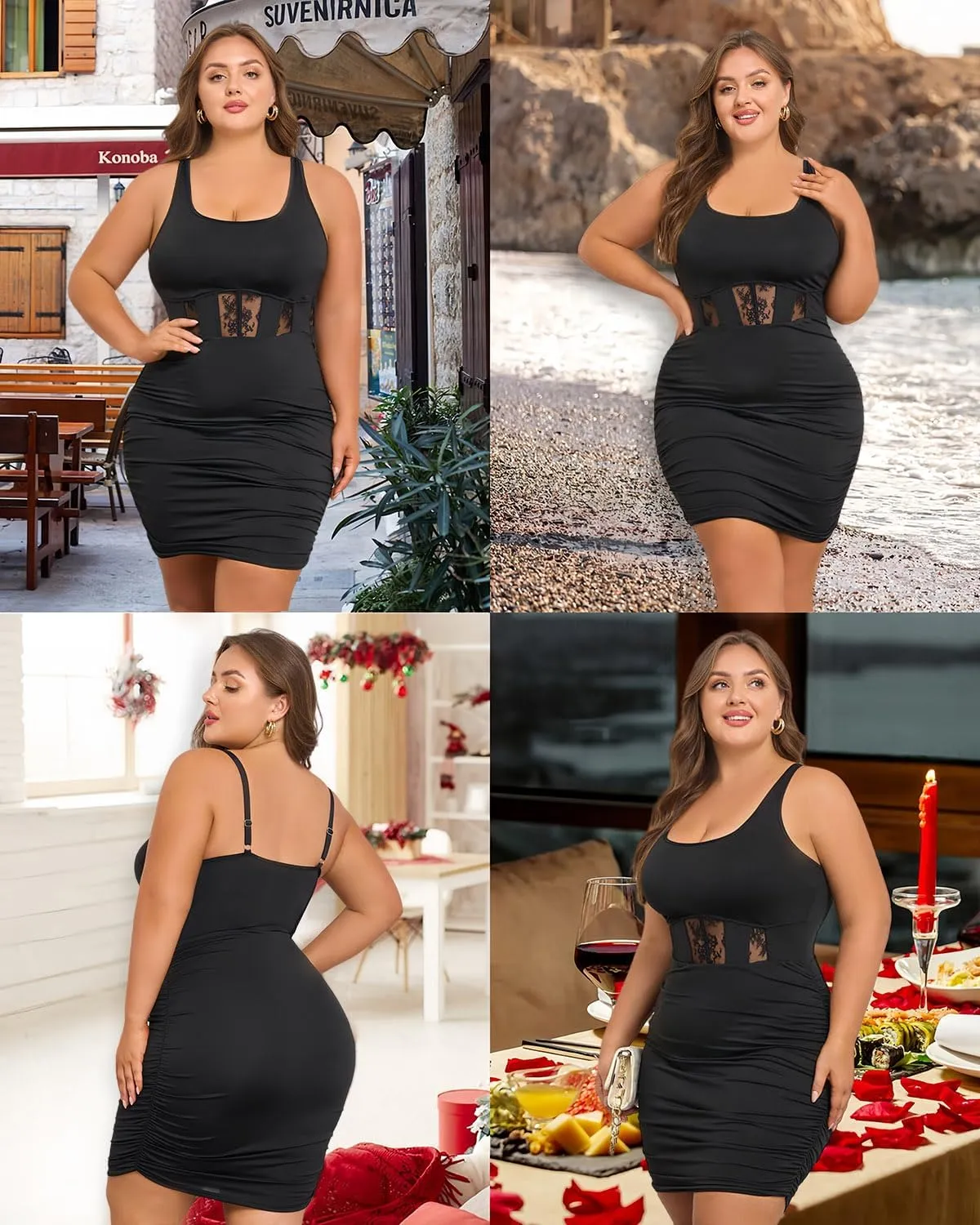 Women's Sexy Ruched Bodycon Midi Slip Dresses for Curvy Women Sleeveless Square Neck Plus Size Party Dress