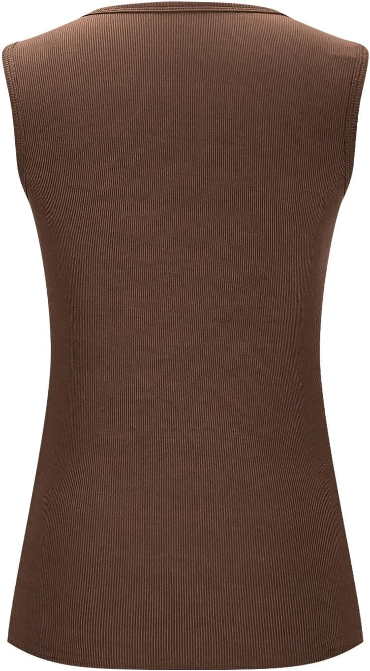 Women's Sleeveless Tank Tops Square Neck Ribbed Knit Tanks Slim Fit Basic Cami Shirts Workout Exercise Clothes