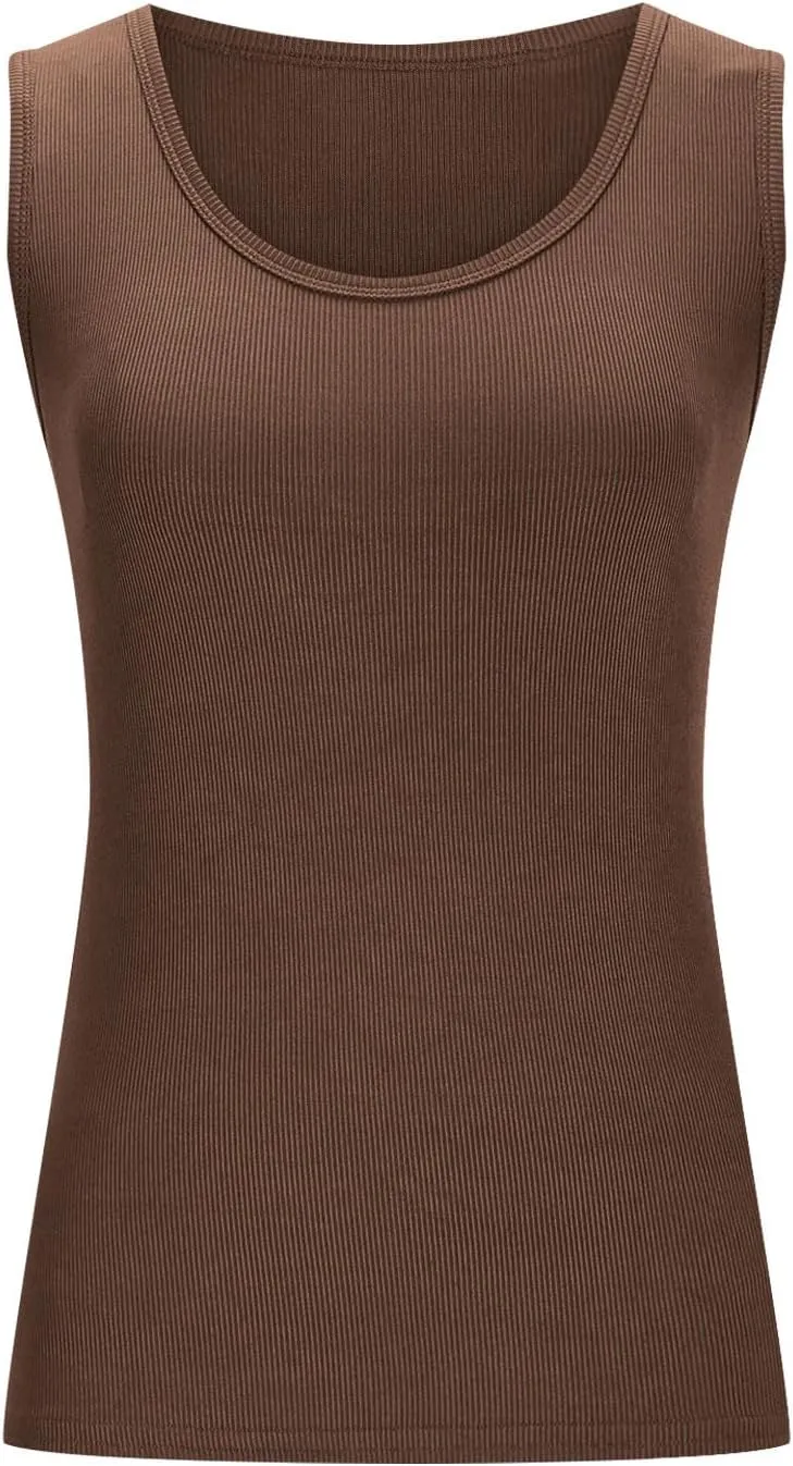 Women's Sleeveless Tank Tops Square Neck Ribbed Knit Tanks Slim Fit Basic Cami Shirts Workout Exercise Clothes