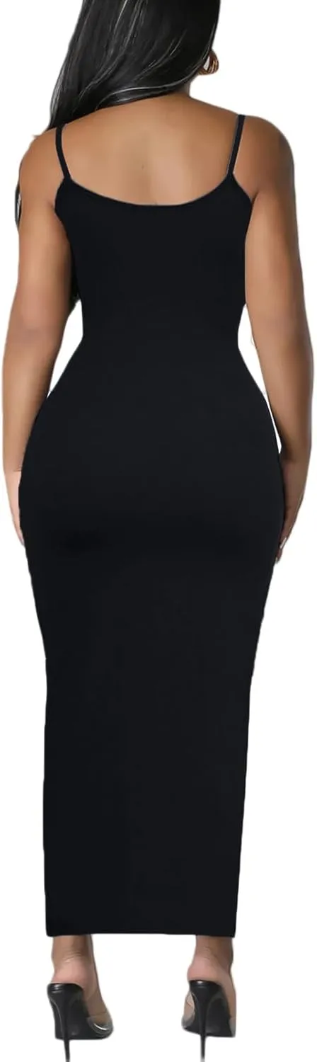 Women's Spaghetti Strap Bodycon Dress - Summer Casual Maxi Club Party Long Tight Slip Dresses