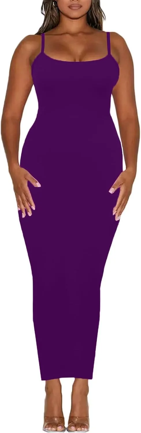 Women's Spaghetti Strap Bodycon Dress - Summer Casual Maxi Club Party Long Tight Slip Dresses
