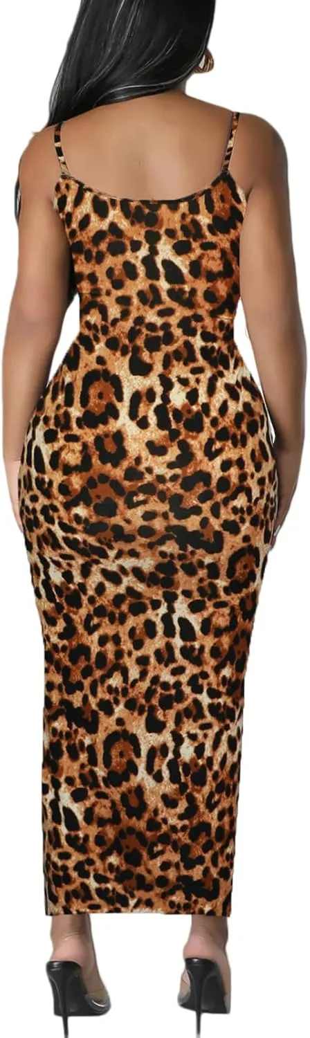 Women's Spaghetti Strap Bodycon Dress - Summer Casual Maxi Club Party Long Tight Slip Dresses