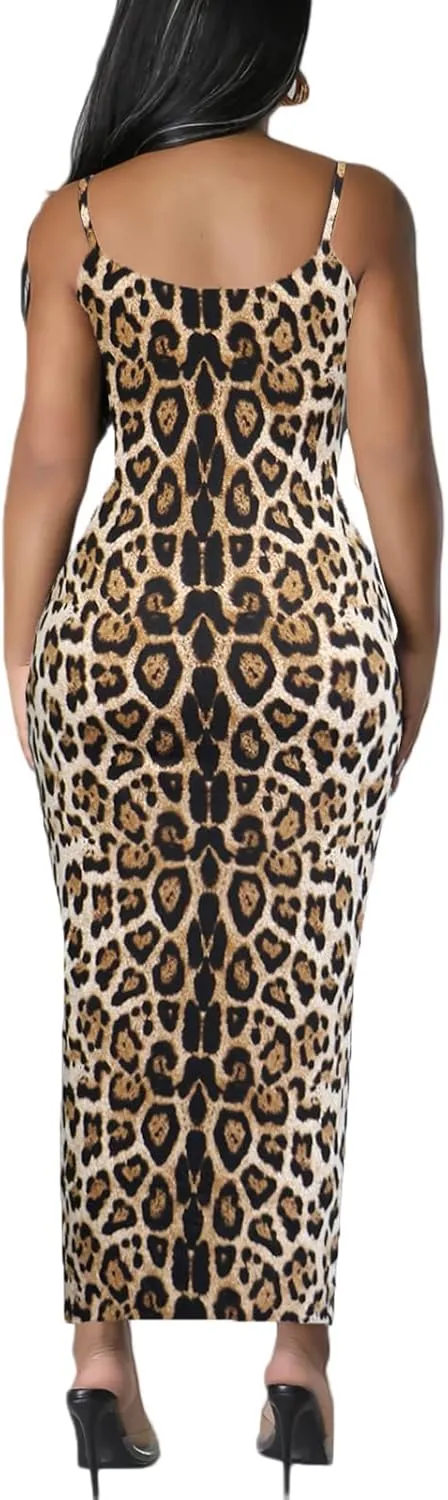 Women's Spaghetti Strap Bodycon Dress - Summer Casual Maxi Club Party Long Tight Slip Dresses