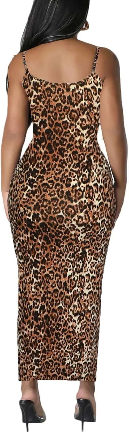 Women's Spaghetti Strap Bodycon Dress - Summer Casual Maxi Club Party Long Tight Slip Dresses