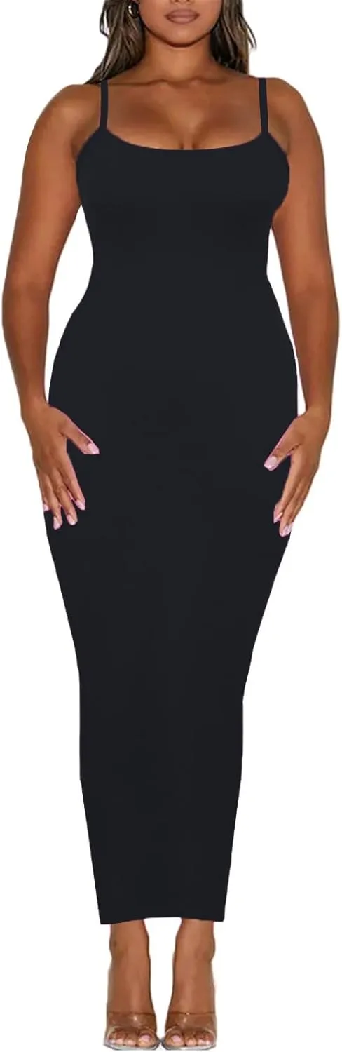 Women's Spaghetti Strap Bodycon Dress - Summer Casual Maxi Club Party Long Tight Slip Dresses