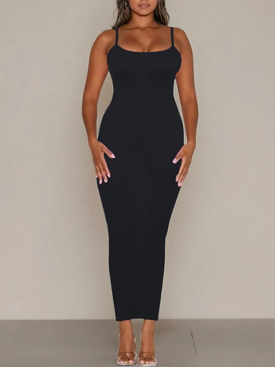 Women's Spaghetti Strap Bodycon Dress - Summer Casual Maxi Club Party Long Tight Slip Dresses