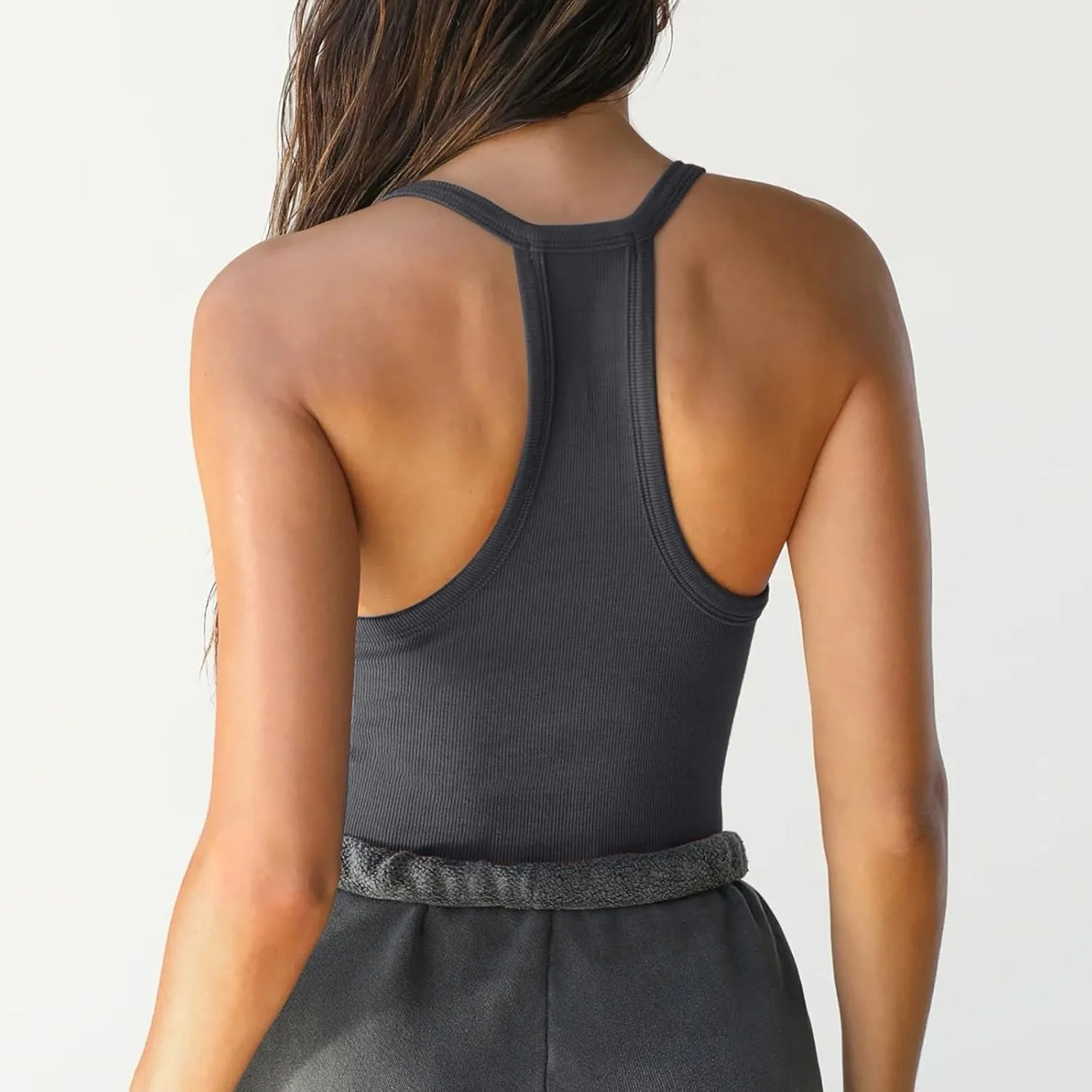 Womens Spaghetti Strap V-Neck Ribbed Tank Tops for Women 2025 Slim Fitted Soft Camisole Basic Layering Shirts