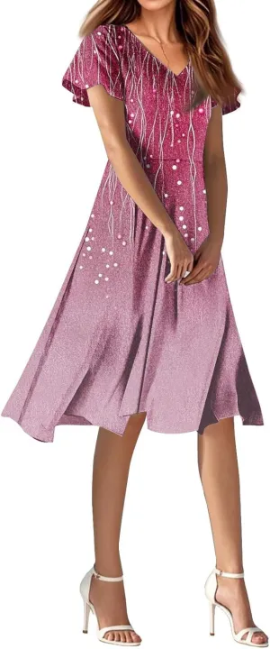 Womens Spring Dresses 2025 Floral Summer Dress for Women Elegant Casual Flowy Modest Midi Beach Dress Chiffon Dresses