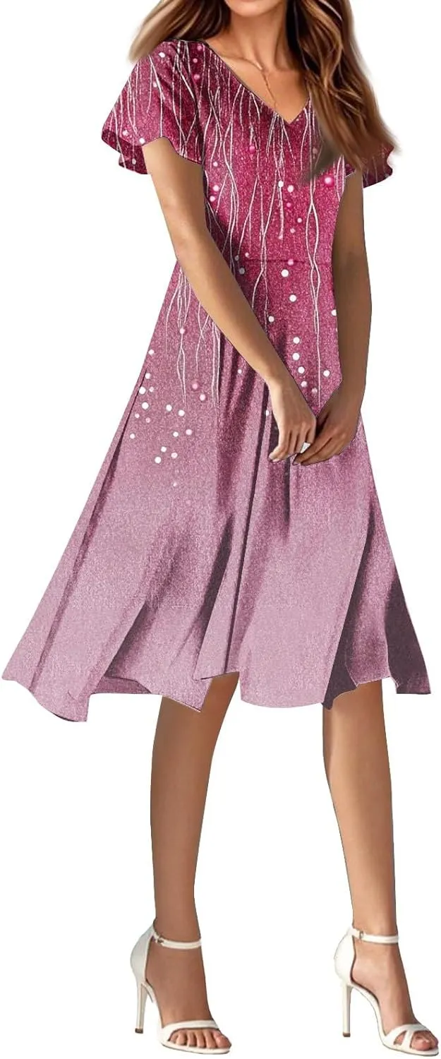 Womens Spring Dresses 2025 Floral Summer Dress for Women Elegant Casual Flowy Modest Midi Beach Dress Chiffon Dresses