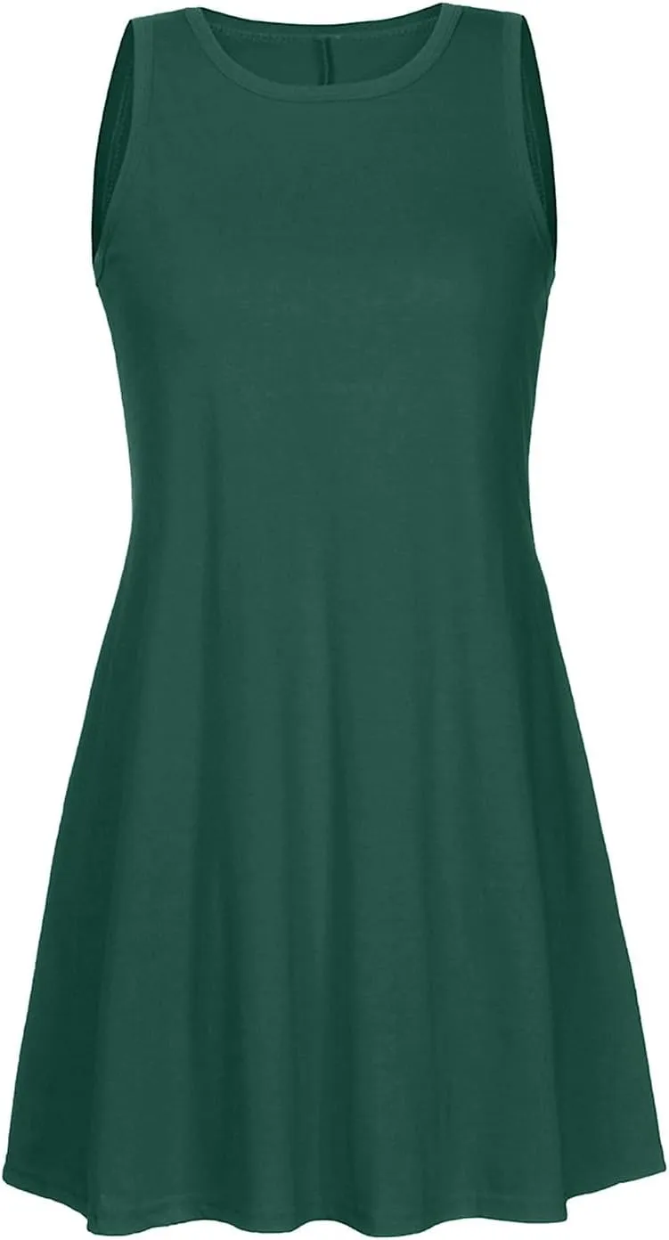 Women's Summer Casual Dress Sleeveless Round Neck A-Line Dress for Beach Vocation Travelling Outfits 2025 Trendy