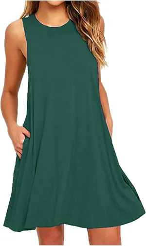 Women's Summer Casual Dress Sleeveless Round Neck A-Line Dress for Beach Vocation Travelling Outfits 2025 Trendy