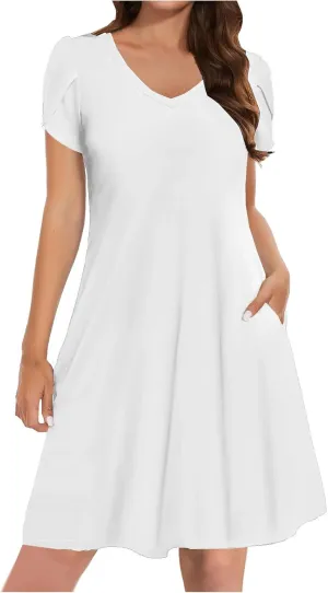 Womens Summer Dresses Trendy 2025 Casual Loose Short Sleeve Tshirt Sundress Beach Vacation Shift Dress with Pockets