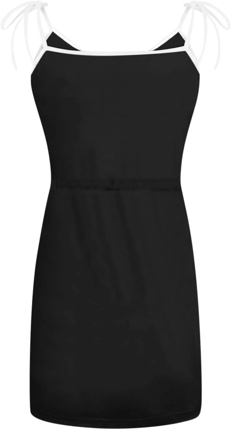 Womens Summer Mini Dresses Hawaiian Palm Tree Print Striped Spaghetti Straps Going Out Dresses Cocktail Party Sundress