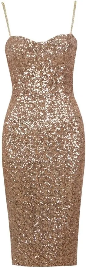 Women's Summer Sexy Sequin Slip Dresses Off Shoulder Tube Bodycon Dress, Elegant Spaghetti Strap Long Going Out Tight Dresses Party Club Dresses-Gold||S