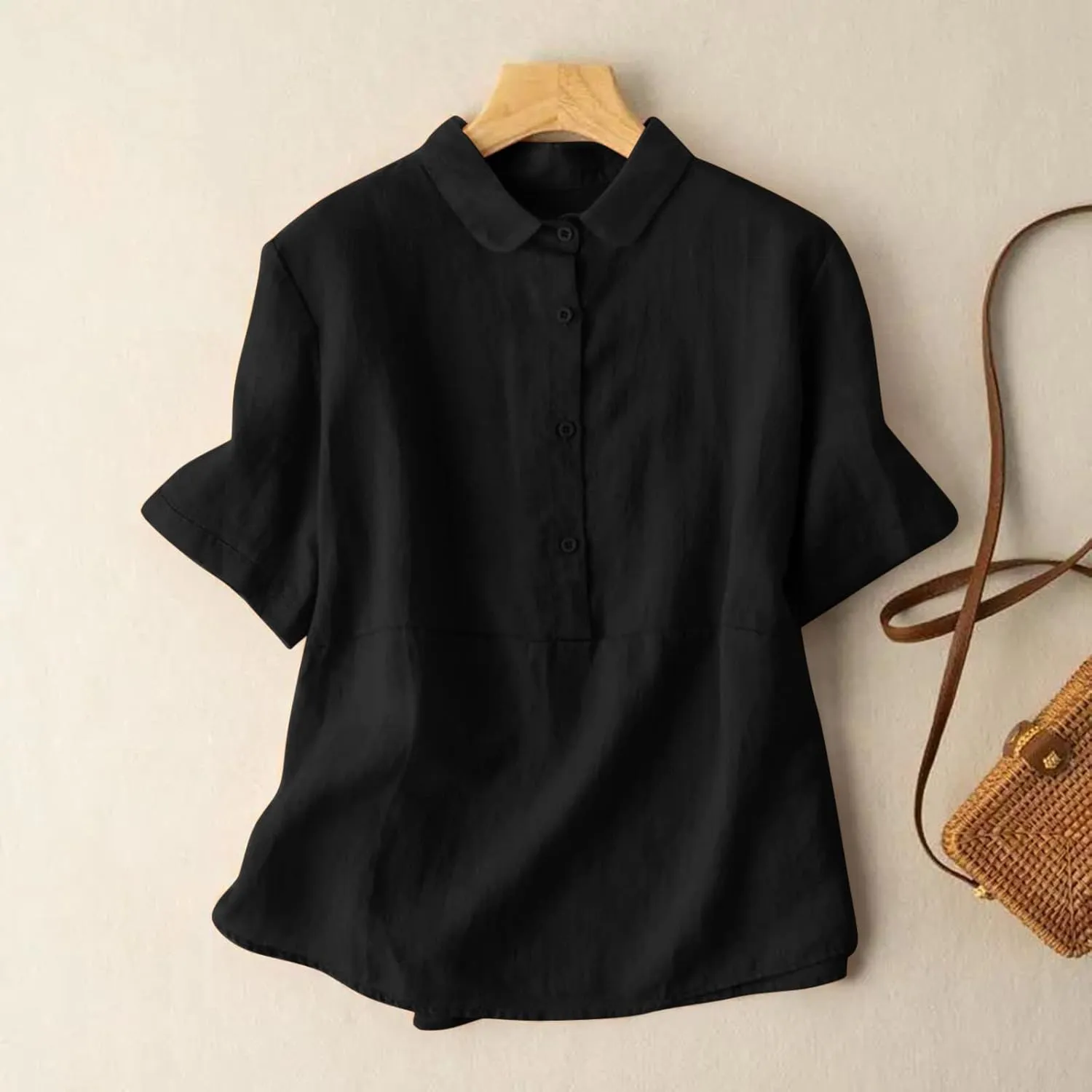 Womens Summer Tops 2025 Trendy Blouses Cotton Linen T-Shirt Elegant Vacation Shirts Ladies Outfits with Buttons